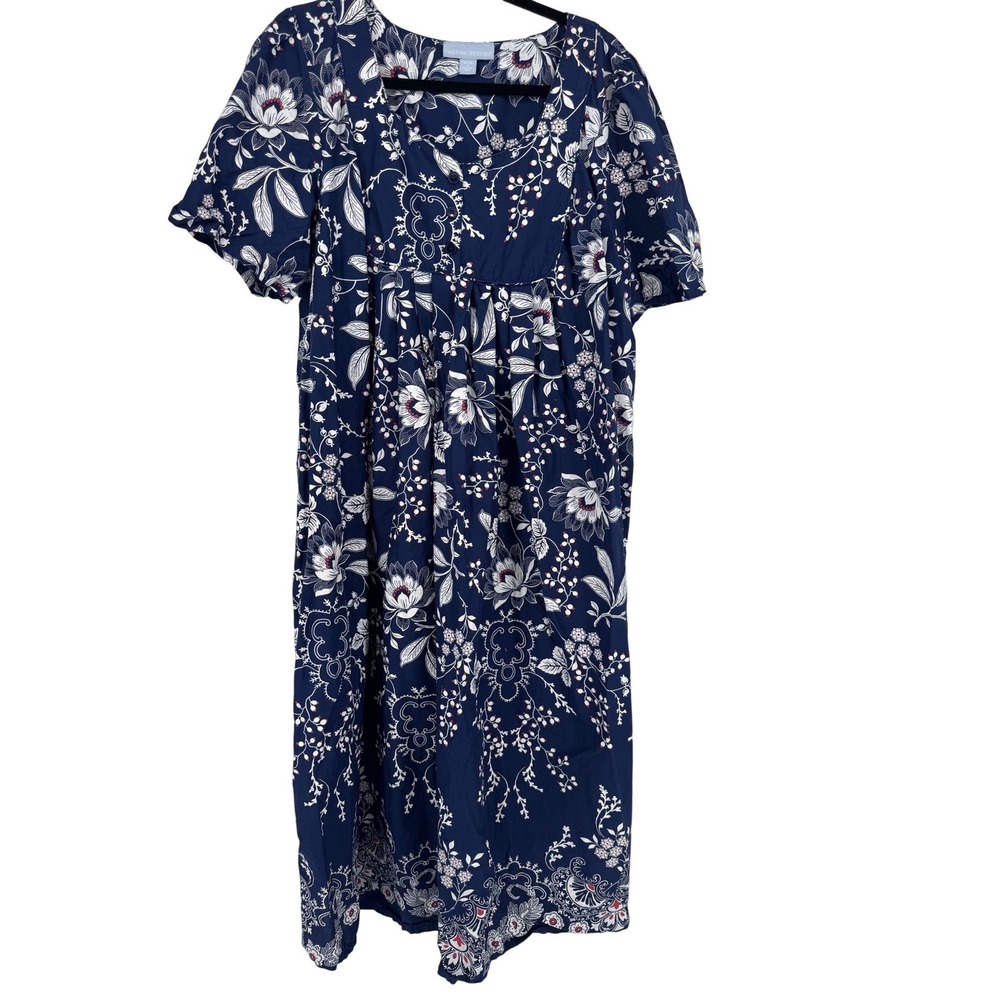 Only Necessities MuuMuu House Dress Blue Floral Cotton‎ Size 1X